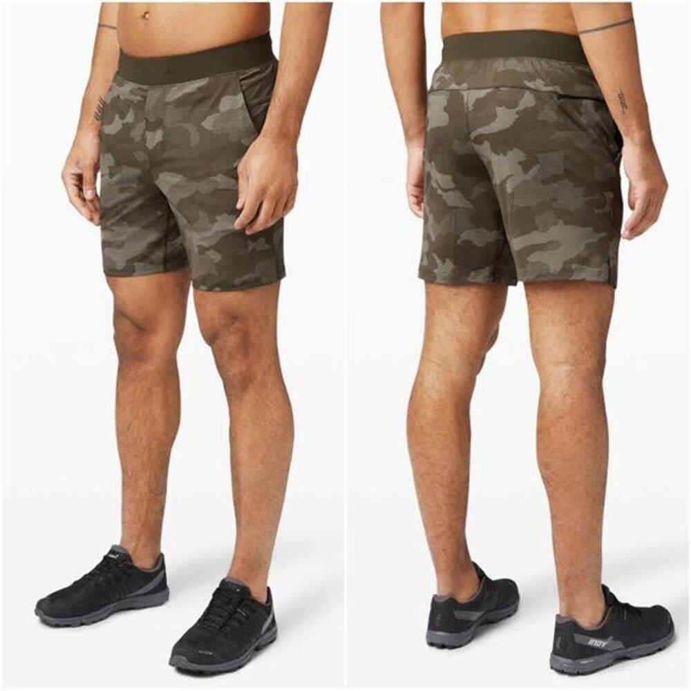 Lululemon T.H.E. Short 7" Mesh Linerless Camo Green Men's L EUC